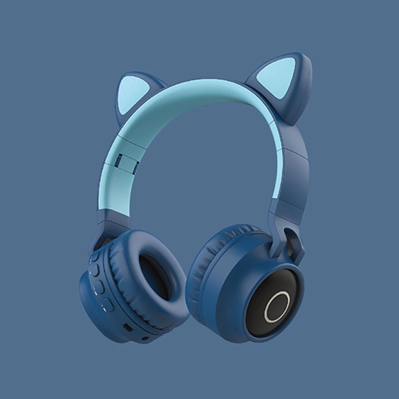 LED Cat Ear Headphones Noise Cancelling Bluetooth 5.0 Adults and Kids Headset Support TF Card FM Radio With Mic Wireless+Wired