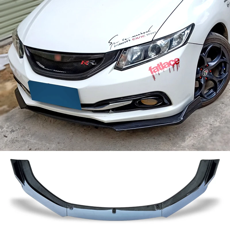 Front Bumper Spoiler Protector Plate Lip Body Kit Carbon Surface Decorative Strip Shovel For Civic Hybrid Si Sedan 2012 - 2019