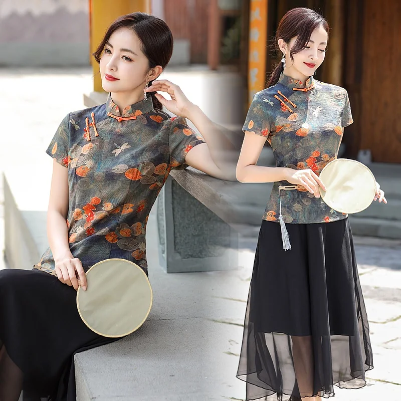 

New Style Cheongsam Suit Summer Daily Cheongsam Tops Skirt Chinese Style Improved Tang Suit Dress