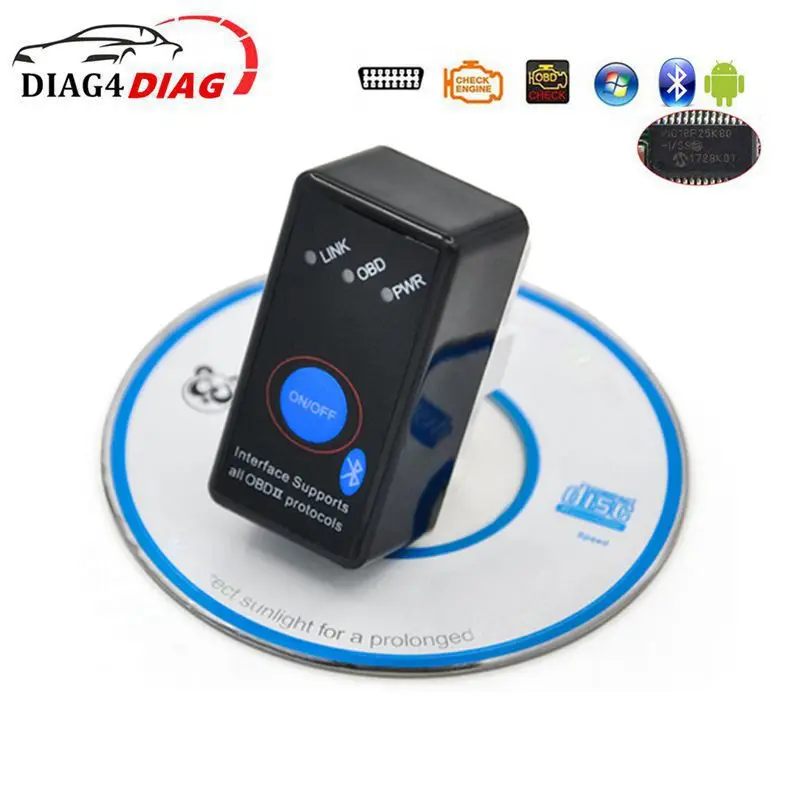 ELM327 Bluetooth With PIC18F25K80 Chip Switch Car Diagnostic Tool OBD2 Scanner Code Reader ON/OFF Button Reset Auto-Sleep Mode