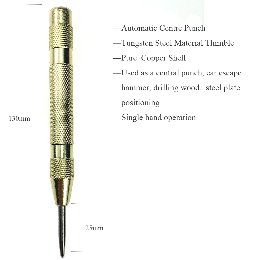 Automatische Center Punch Multifunctionele Pin Veerbelaste Mark Auto Escape Hammer Hout Inkeping Mark Houtbewerking Tool Bit Goud