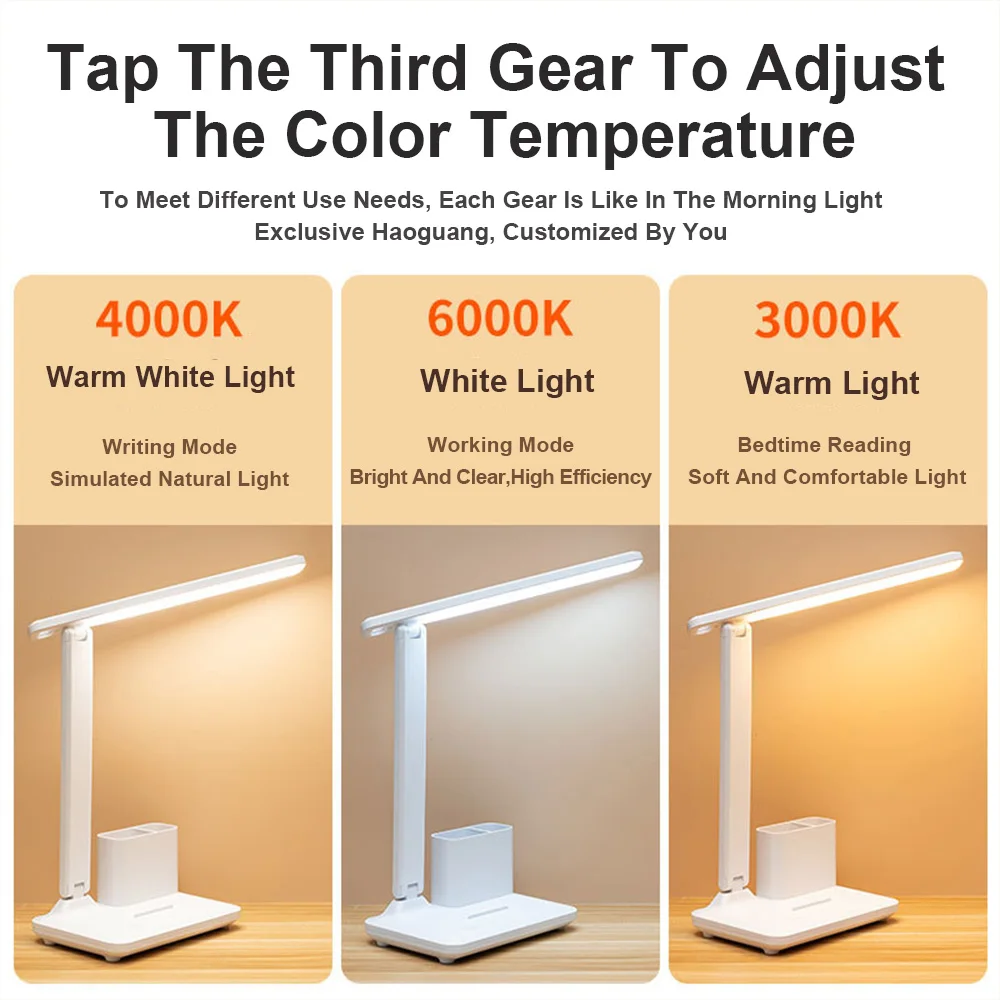 Led Folding Table Lamp Touch Dimming Table Lamp Eye Protection Reading Lamp Multi-Function Bracket Pen Down Lamp Free Shipping