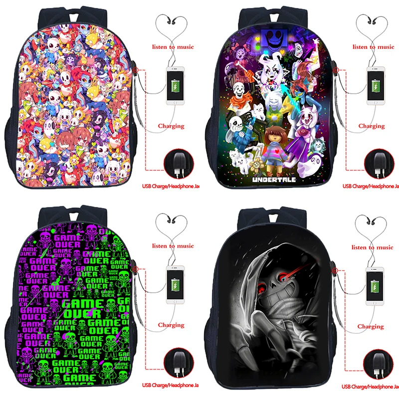 

UNDERTALE Sans And Papyrus USB Backpacks for Girls Boys Kids Anime Knapsacks Student School Bag Children Bookbags Teens Mochilas