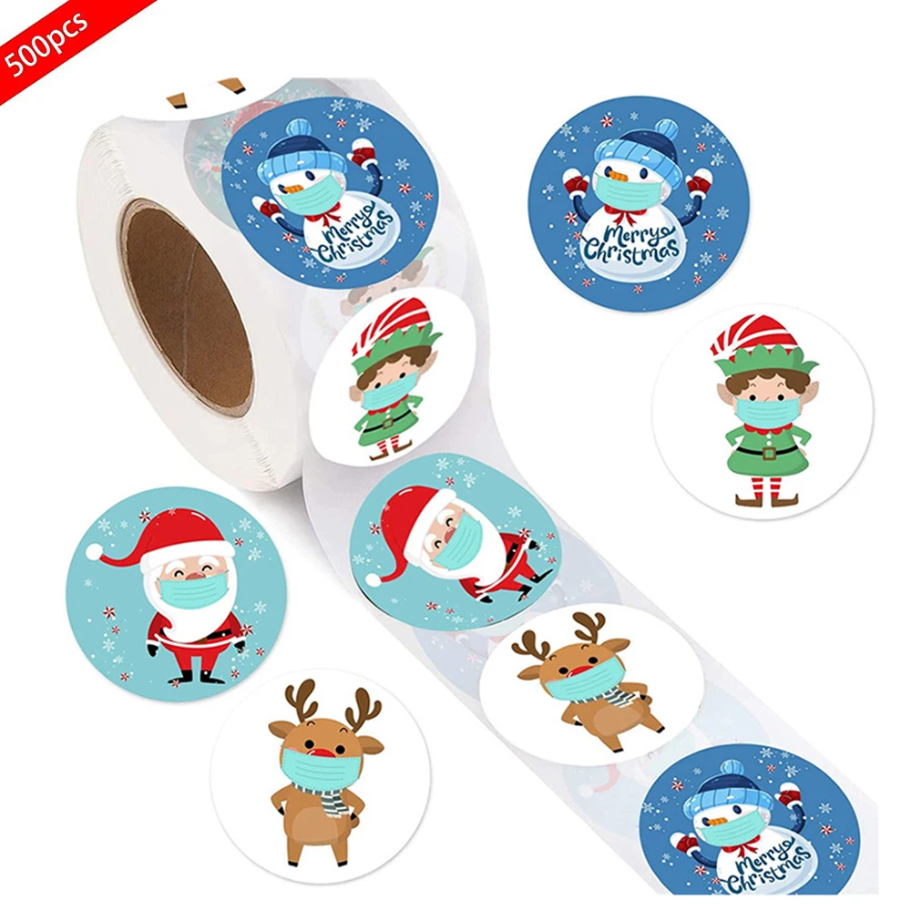500Pcs/Roll Merry Christmas Stickers Round 1 Inch Scrapbooking Stationery Labels for Xmas Gifts Business Envelope Seal Packaging