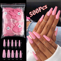 500pcs Colorful False Nails Long Ballerina Coffin Shape UV Shiny Extra Long Full Wrap Solid Color Ballerina Nails