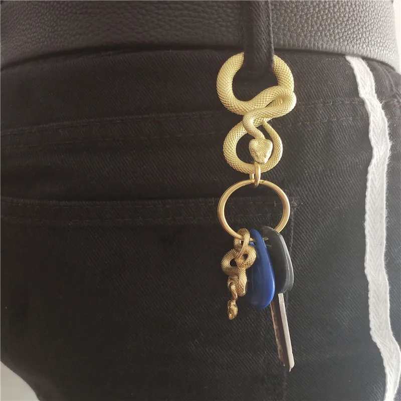 Copper Vintage Gold Snake Desktop Decor Ornaments Brass Snake Key Chains Fashion Boa Keyrings Punk Rock Bag DIY Accessories Gift
