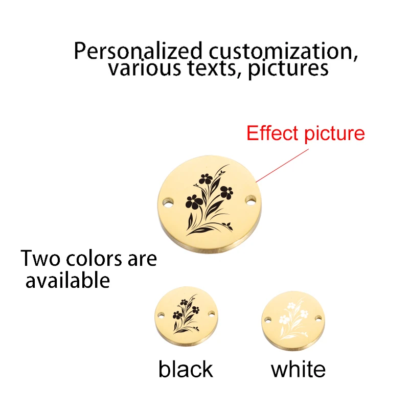 パーソナライズされたレーザービーズ,ステンレス鋼,10〜30mm,名前のロゴ,丸いディスクコネクタ,ペンダント,ジュエリー作り用