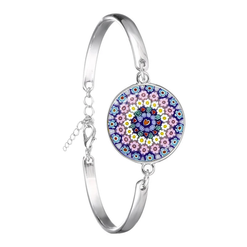 Murano Millefiori Braceler MultiColour Flower 18mm Glass Cabochon Chain Bangle Jewelry For Women Men Gift Wholesale