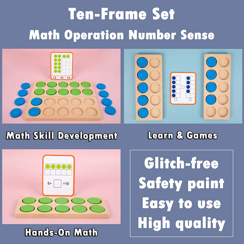 Wooden Ten-Frame Math Toys Preschool Math Manipulative Number Sense Counters Kids Montessori Activity Toys Early Education Games