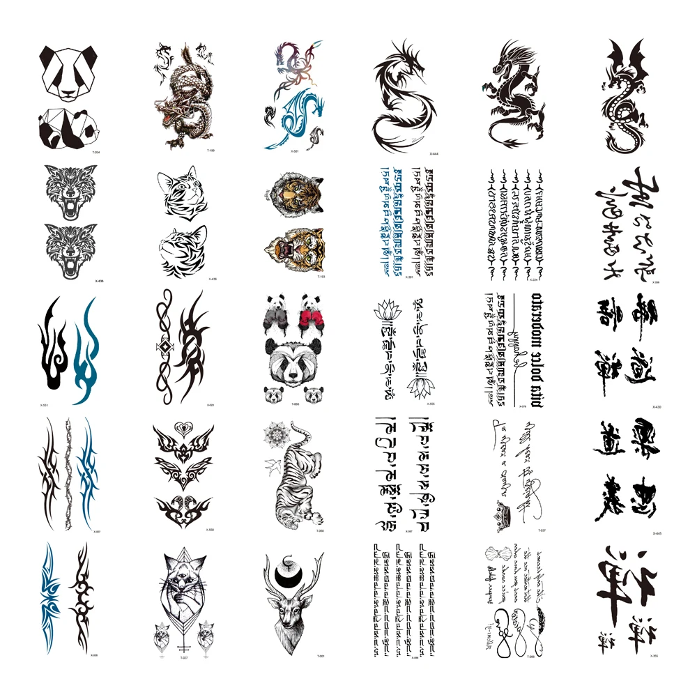 

30Pcs/Set,Waterproof Temporary Fake Tattoos Stickers,Dragon Panda Tiger Wolf Text Animal Sanskrit for Men,Women Body Art Makeup