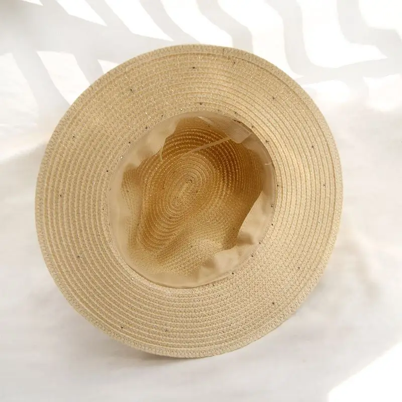 New Spring Summer Hats For Women Flower Beads Wide Brimmed Jazz Panama Hat Sun Visor Beach Hat Flower Pearl rivet Straw Hat