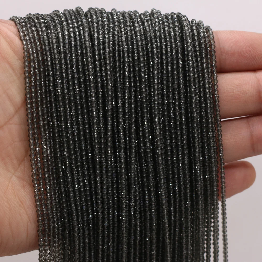 Small Beads Faceted 2mm Natural Semi-Precious Stone Spinel Gray Loose Bead for Women Jewelry Making DIY Bracelet Necklace 38cm