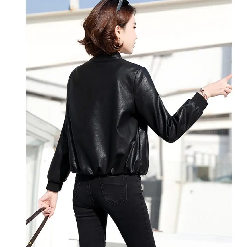 2XL Large Size Leather Jacket Women Fashion Elastic Waist Single Breasted Loose Outerwear Spring New Short PU Leather Jackets