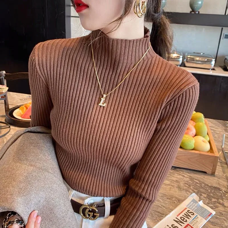 Womens Clothing Knit Pullover Autumn And Winter  Sweaters for Women Turtleneck Vintage Sweater White Black Gray Khaki Red 2339