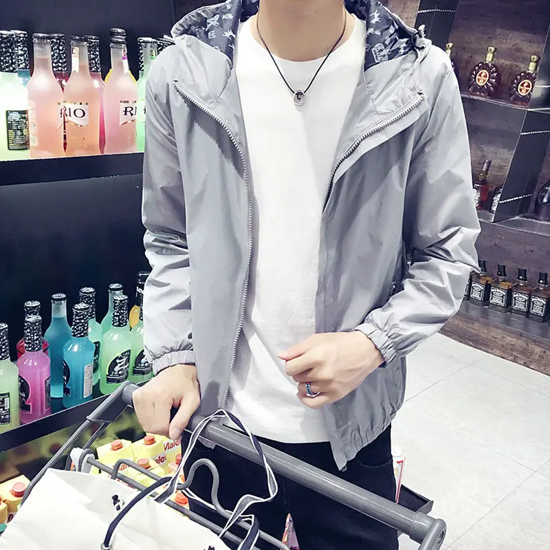 

New spring and autumn sports Hooded Jacket for men's casual fit windbreaker jacket for men's outer zipper thin sun proof coat