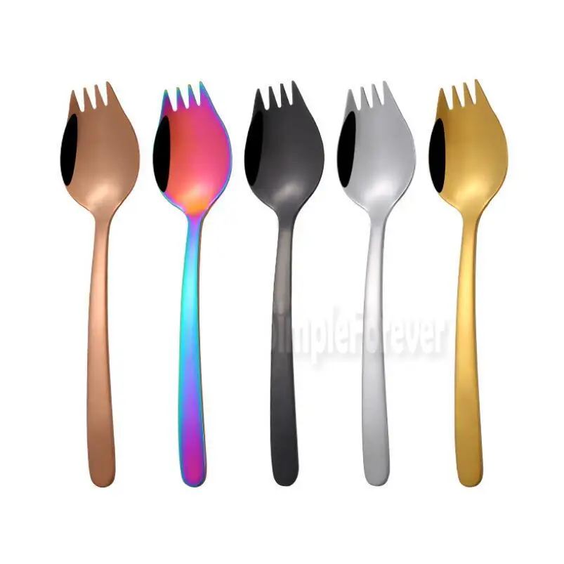 Shiny Silver Gold Black Colorful  Copper Spork Stainless Steel 304 Spork Noodle Forks Kitchen Tool