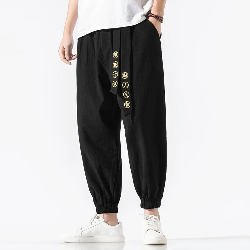 2023 Embroidery Mens Harem Trousers Loose Cotton Men Jogging Pants Harajuku Ankle-Length Pants Male Oversized New Dropshipping