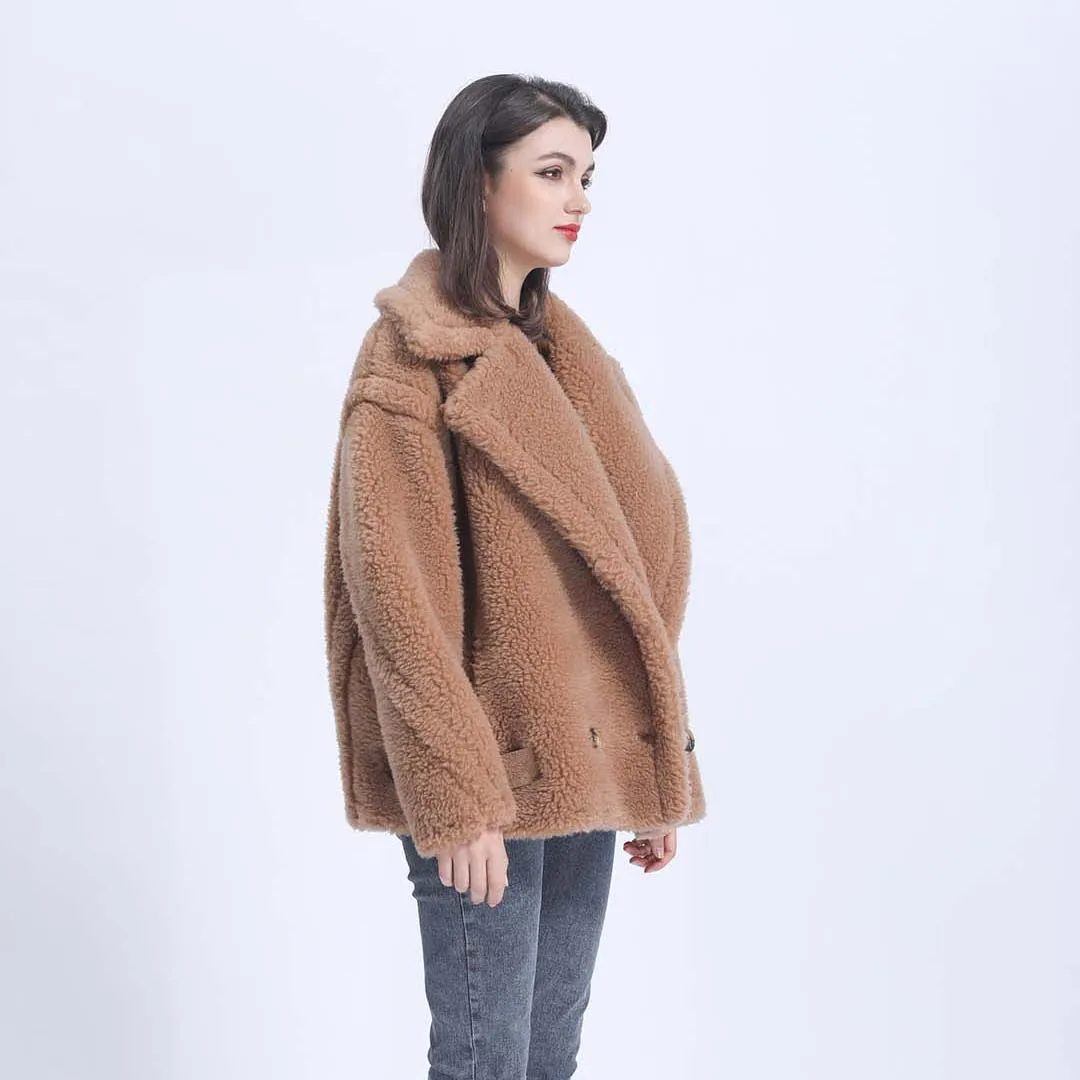 Abrigo de piel de oveja Real para mujer, chaqueta de corte informal, abrigo de peluche cálido con cuello vuelto, moda de invierno, 2021