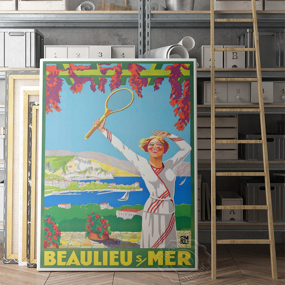 الكلاسيكية تحفيزية الرياضة الإعلان ملصق فني، 1925 خمر فيانو بوليو سور مير جدارية التنس، ويمبلدون تنس ديكور يطبع