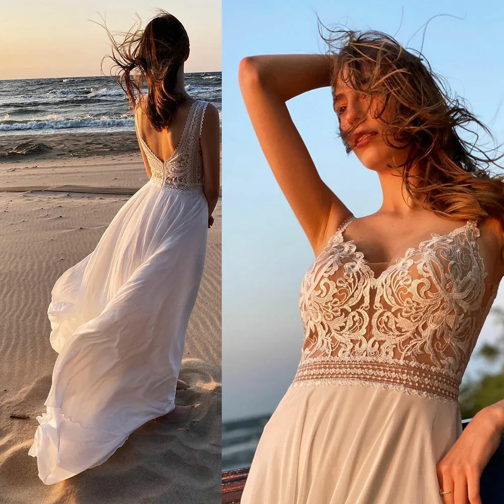 SoDigne Einfache Neue Boho Hochzeit Kleider Sexy Chiffon V-ausschnitt Strand Braut Kleid Backless Frauen Hochzeit Party Kleider