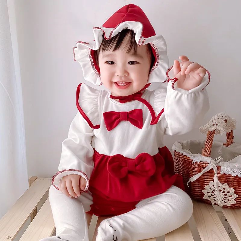 

One-year-old Baby Triangle Shorts Romper Newborn Female Baby New Year's Clothing Jumpsuit Girls Autumn and Winter Clothes