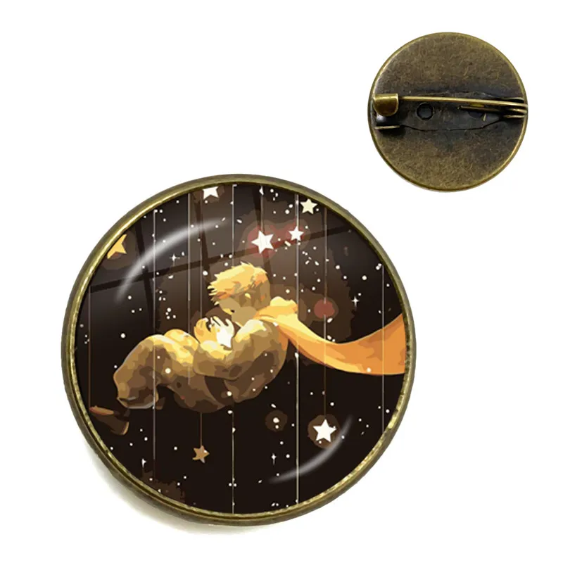 2021 New The Little Prince Pin Glass Dome Cabochon Hand Craft Jewelry Prince With Fox Lapel Pin Brooch