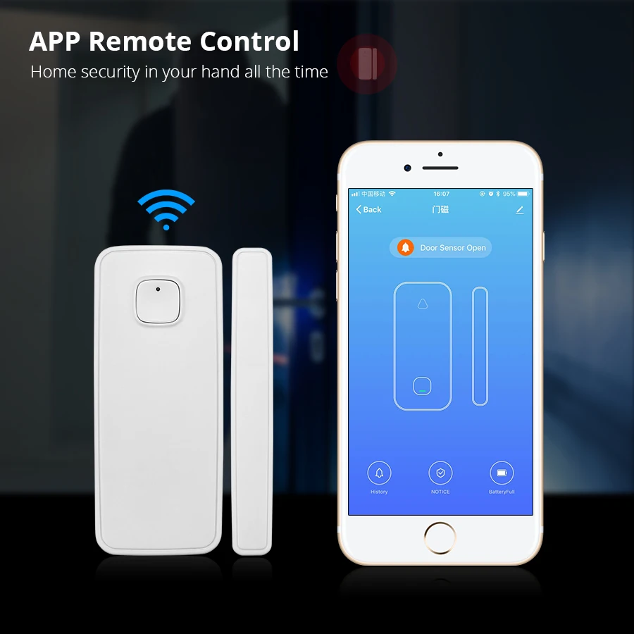 CUSAM-Tuya Smart WiFi Sensor de porta e janela, detector aberto e fechado, alarme sem fio, aplicativo de segurança doméstica, funciona com Alexa e