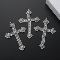 5pcs Silver Color 80x54mm Flower Cross Charms Jesus Faith Pendant Jewelry Making DIY Handmade Craft Accessories Wholesale