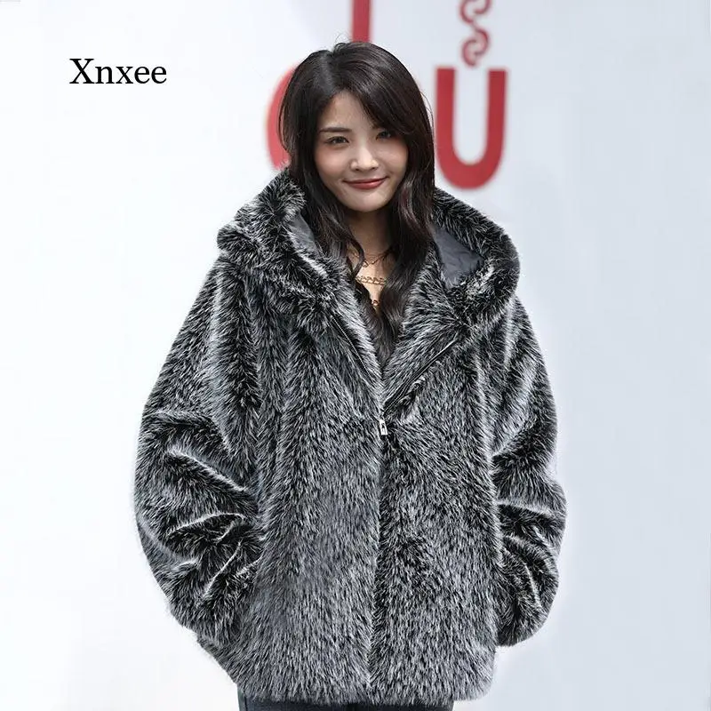 

Autumn and Winter Women's Fashion New Style Fox Fur Coat Hooded Warm Fur Coat