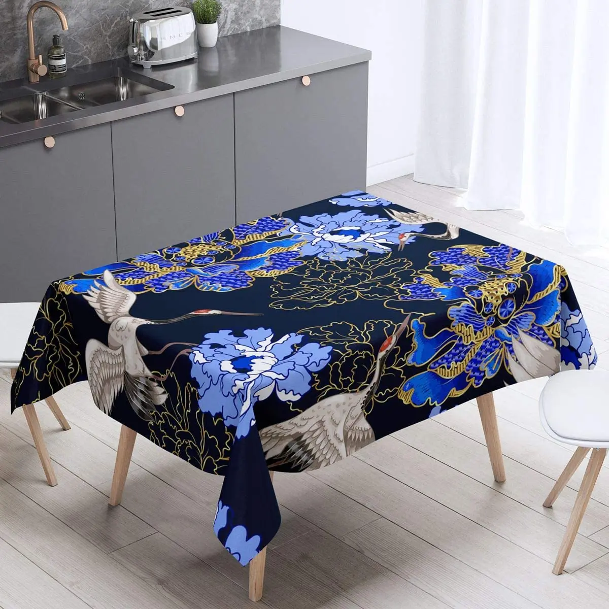 

Crane Buffet Japanese-Style Tablecloth Exotic Floral Wild Animal Table Cover Chic Blossom Flowers Kitchen Decor