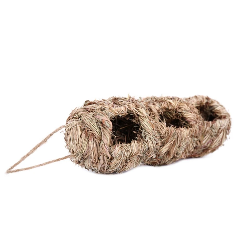 Hanging Grass Bird with 3 Holes of Hand-Woven Nest Aviary, Comfortable Outdo HX6D