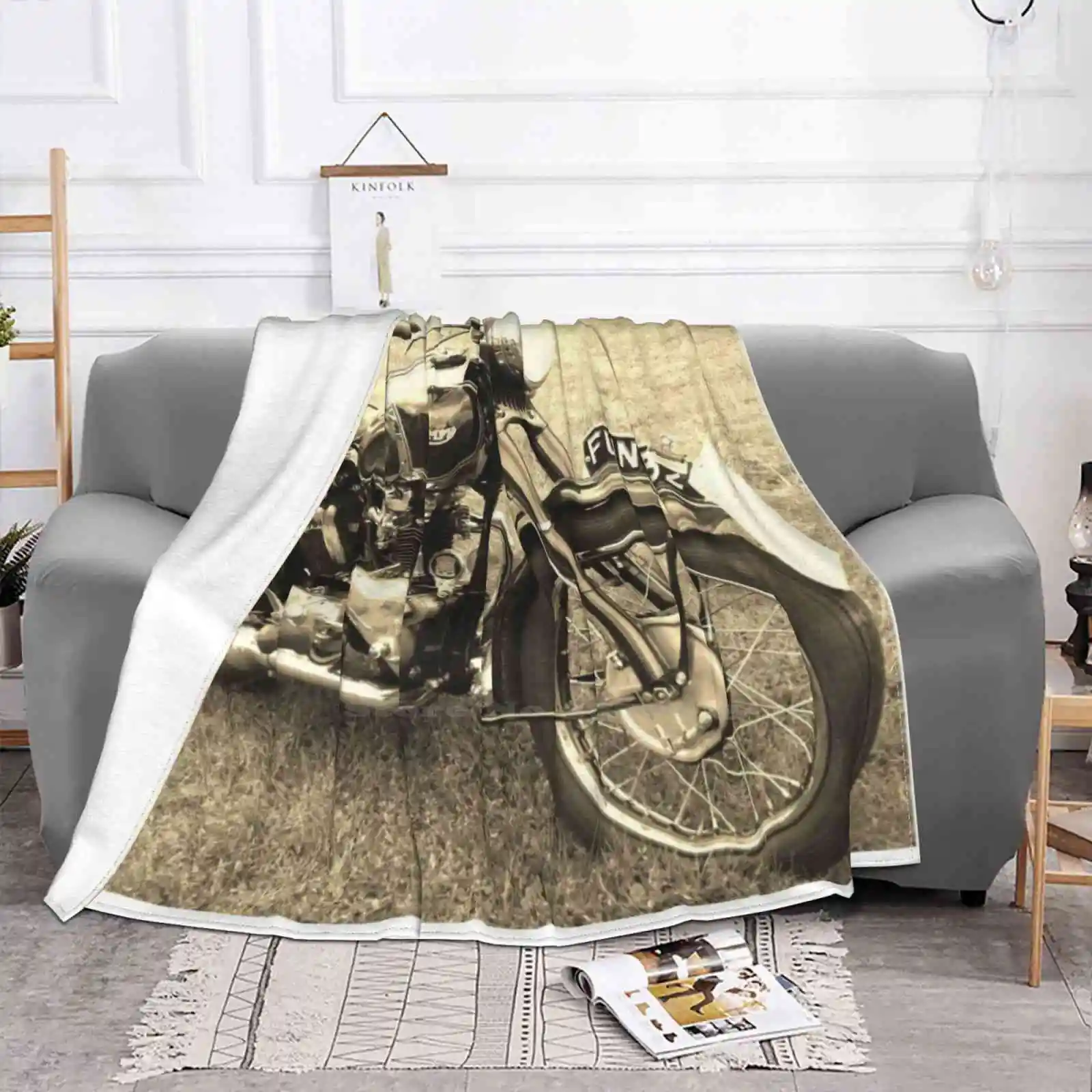 Motorbike Air Conditioning Blanket Travel Portable Blanket Motorbike Motorbike 50s 60s Bike Wheels Classic