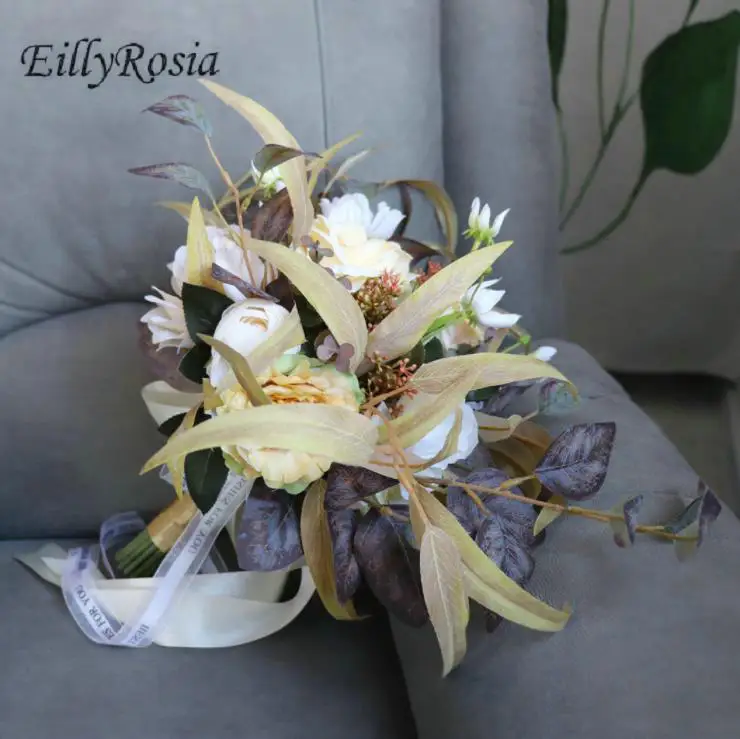 Eillyrosia buquê de flores artificiais estilo casamento, outono 2021, pintura a óleo, decorações para casa