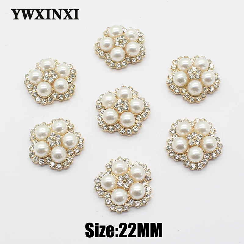 Trend High-end 10pcs 22mm pearl flower crystal button embellished with diamond decoration used DIY jewelry making wedding match