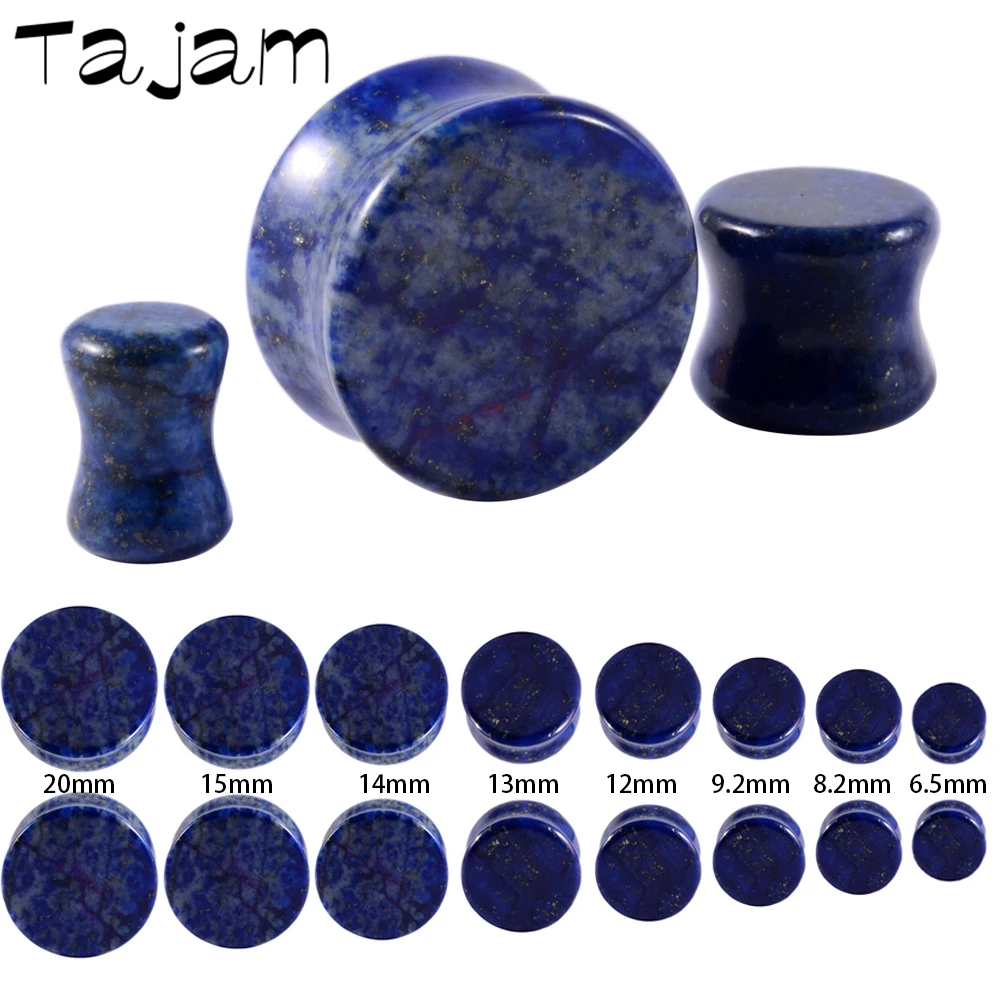 2pcs Lapis Lazuli Round Double Solid Flared Plug Ear Gauge Healing Chakra Stone Ear Expander Weight Body Piercing Jewelry