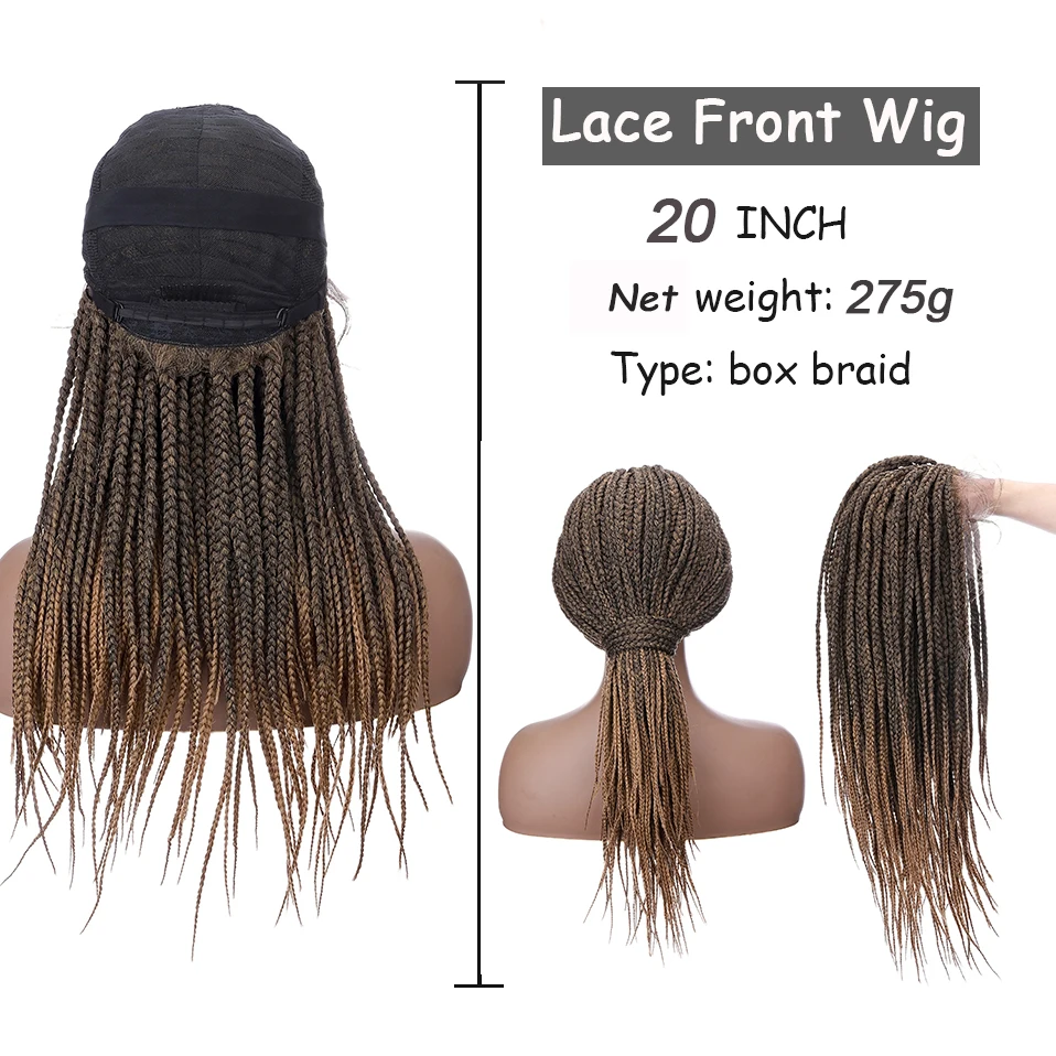 Benehair 24inch Synthetische Brasilianische Zöpfe Perücke Blonde Braun Geflochtene Lace Front Perücke Mit Baby Haar Box Zöpfe Perücke Für schwarz Frauen