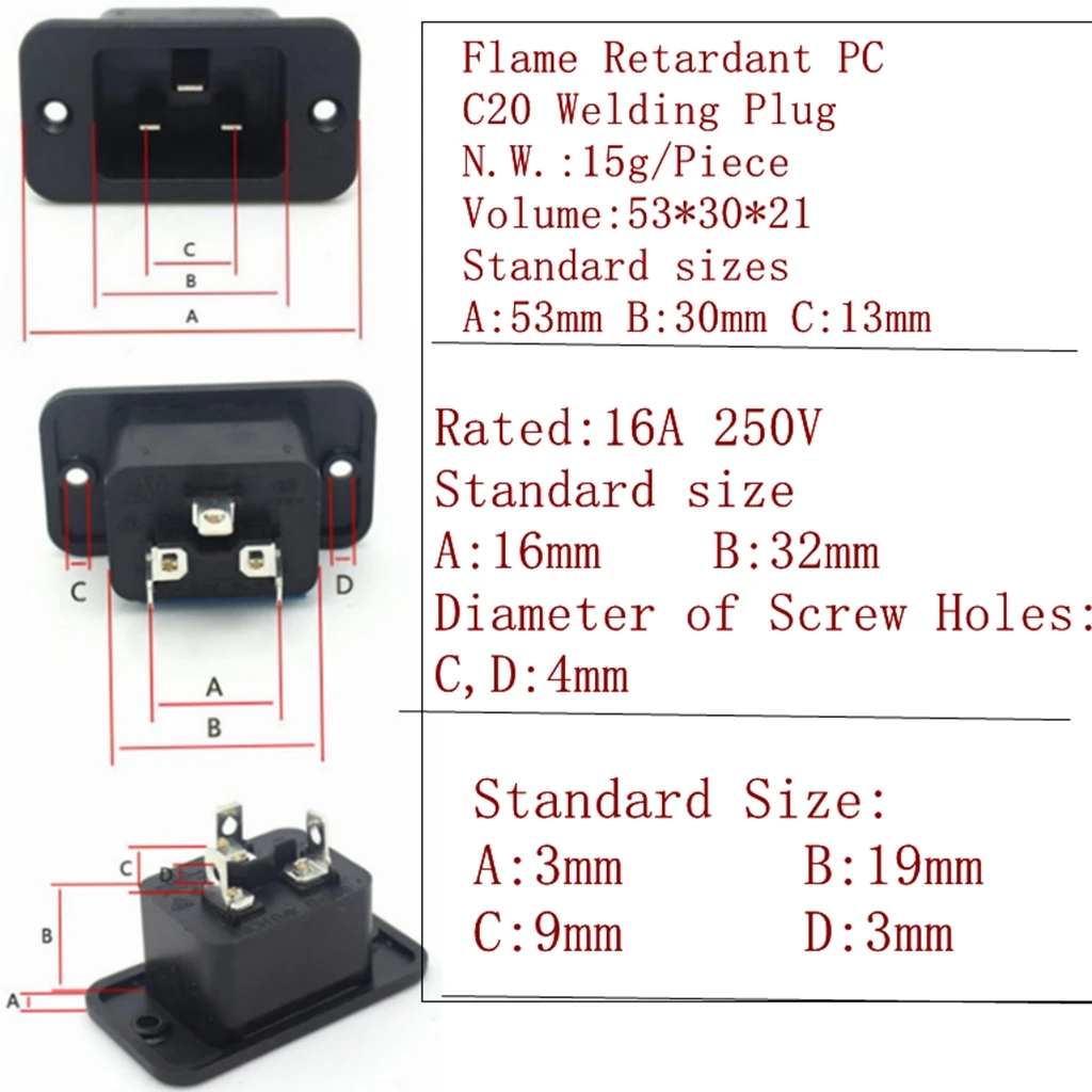 1pcs AC 250V 16A IEC 320 C19 C20 Panel Mount Plug Connector Socket