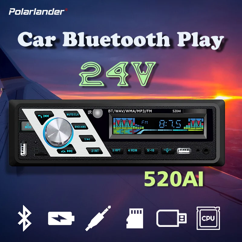 Car Radio 1 Din Bluetooth 4.2 ISO Interface FM 520AI TF card / U disk MP3 Player Multimedia Stereo Autoradio AUX 24V Hands-free