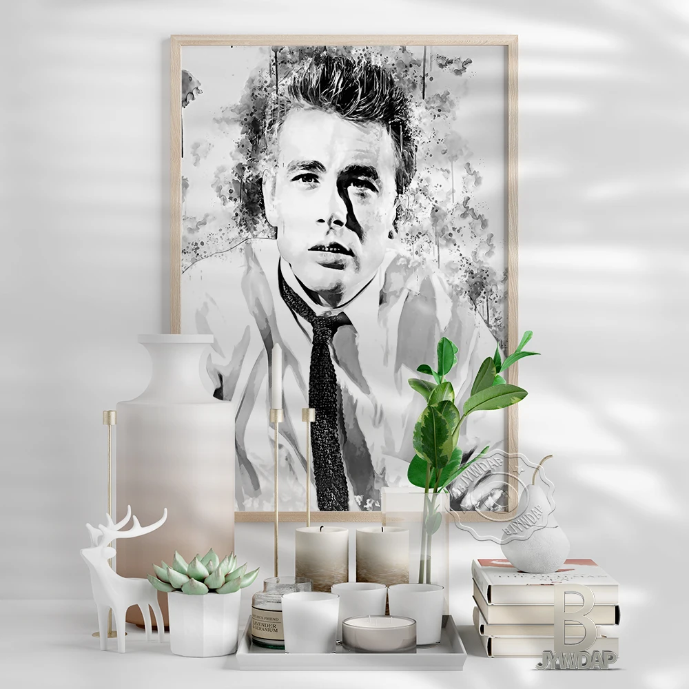 Watercolour James Dean Black White Sketch Poster, Handsome Man American Film Actor Art Prints, Nordic Minimalism Home Decor Gift