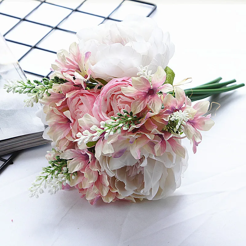 

DENISFEN Rose Bouquet Silk Peony Artificial Flowers Floral 8 Head Fake Flowers Bunch for Home Wedding Decoration Indoor