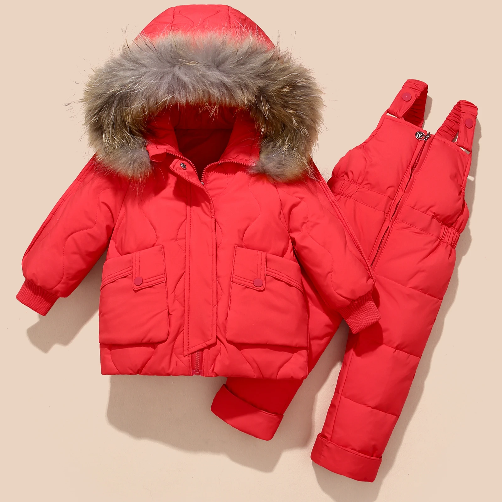 2pcs Set Baby Girl Winter Down Jacket and Jumpsuit for Children Thicken Warm Fur Collar Jacket for Girls Infant Snowsuit 0-4Year