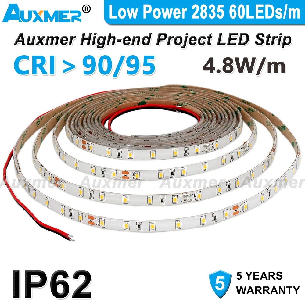 LED Strip Light Low Power 2835 60LEDs/m 4.8W/m,IP62 Waterproof,CRI90/95 Diode tape,DC12V/24V Led Lights for Room