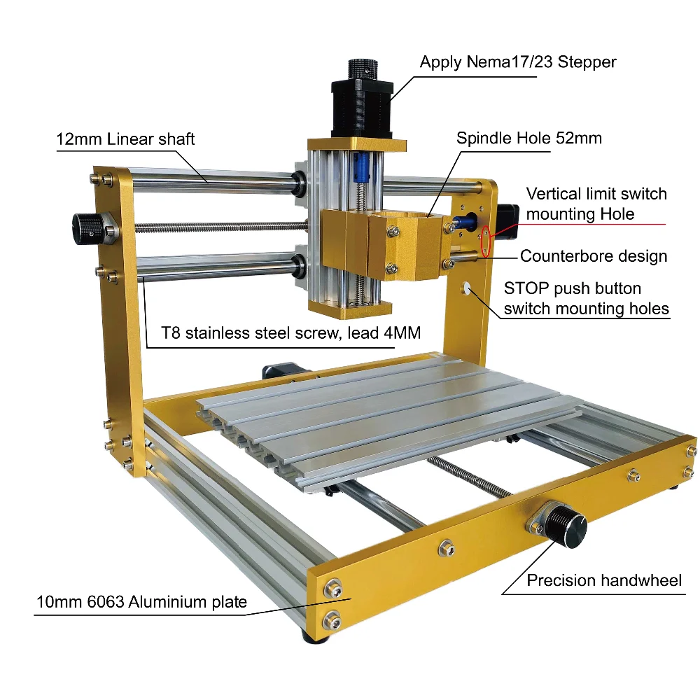 CNC 3018 Plus Metal Router Nema17/23 Stepper 52mm Spindle CNC Wood Router,Pcb Milling Machine,Craved On Metal