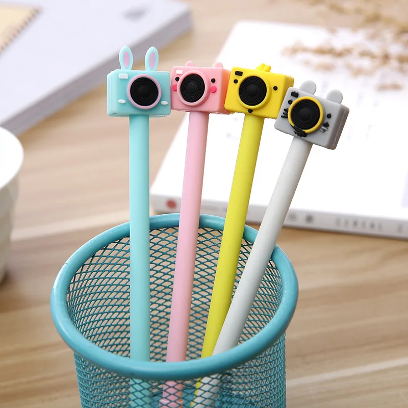 24 Pcs Student Gifts Cute Retro Card Camera Learning Stationery Black Gel Office Pens for School Escolar Material Escolar