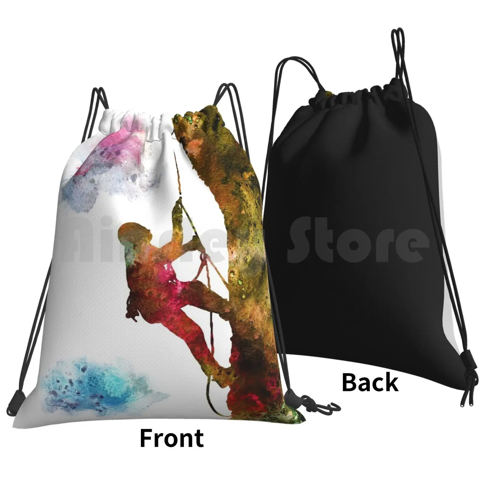 Rock Climbing Extreme Sport Man , Climbing Man , Climber , Watercolor Rock Climbing Outdoor Hiking Backpack Waterproof Camping