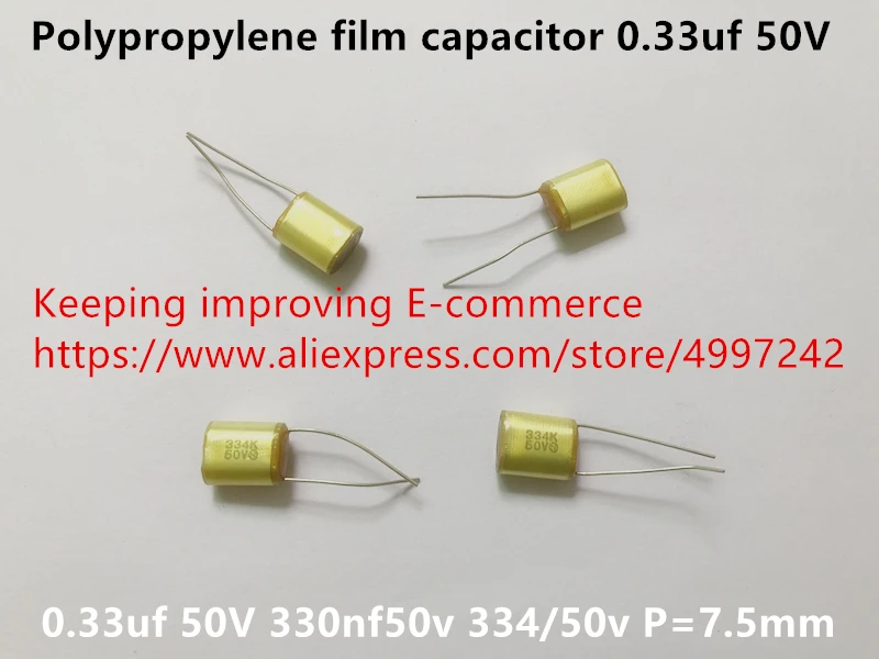 Original new 100% polypropylene film capacitor 0.33uf 50V 330nf50v 334/50v P=7.5mm (Inductor)