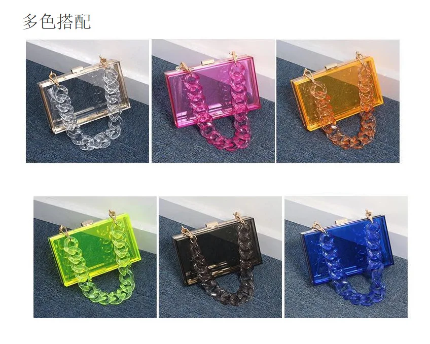 New style single shoulder messenger transparent acrylic handbags fashion personality chain small square bag dinner acrylic bag