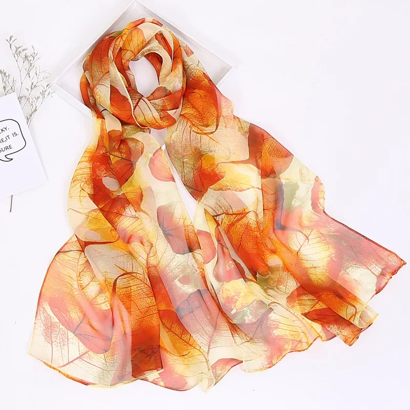 

Fashion Chiffon Scarves Women Leaves Printing Long Soft Wrap Scarf Georgette Beach Decorative Shawl Female Foulard