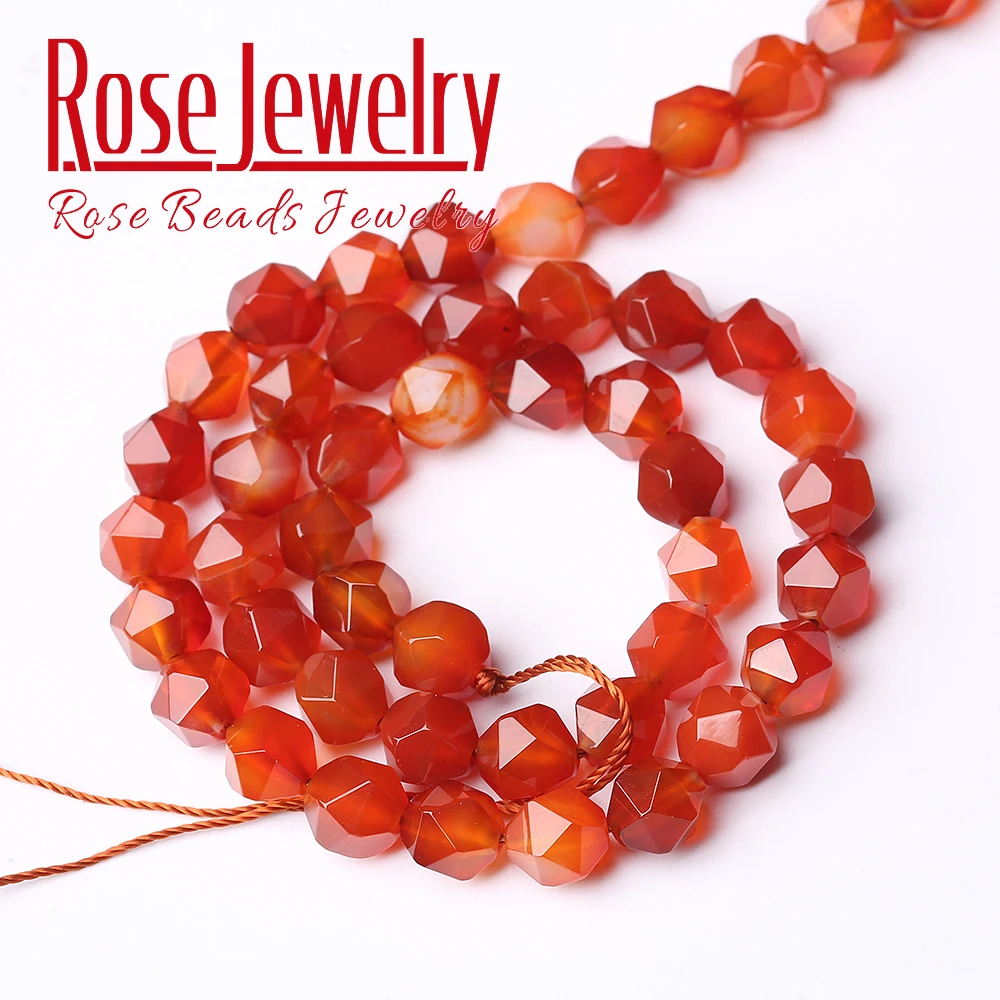 Natural Stone Faceted Red Agates Carnelian Round Gem Beads 15\