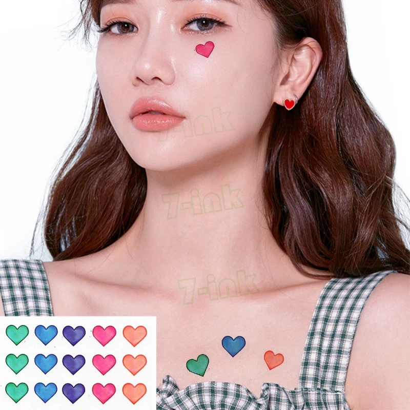 

Temporary Tattoo Sticker Colorful Heart Fake Flash Tattoos for Girls Kids Body Art Tatuajes Temporales Waterproof